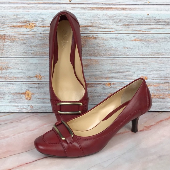 Cole Haan Shoes - Cole Haan Burgundy Heels with Gold accent on toe